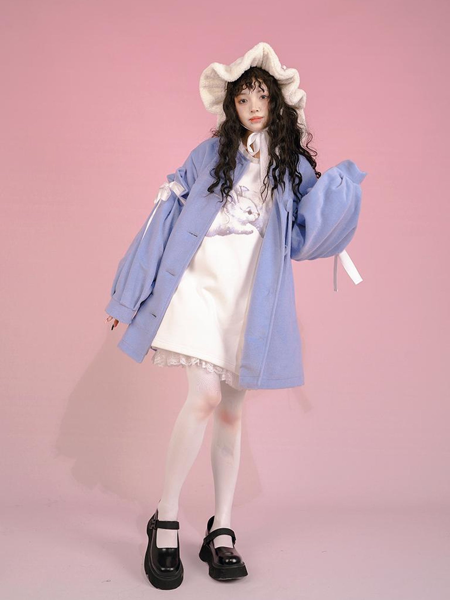 Daytoday Snow Country Girl Retro Bow Collar Wool Coat
