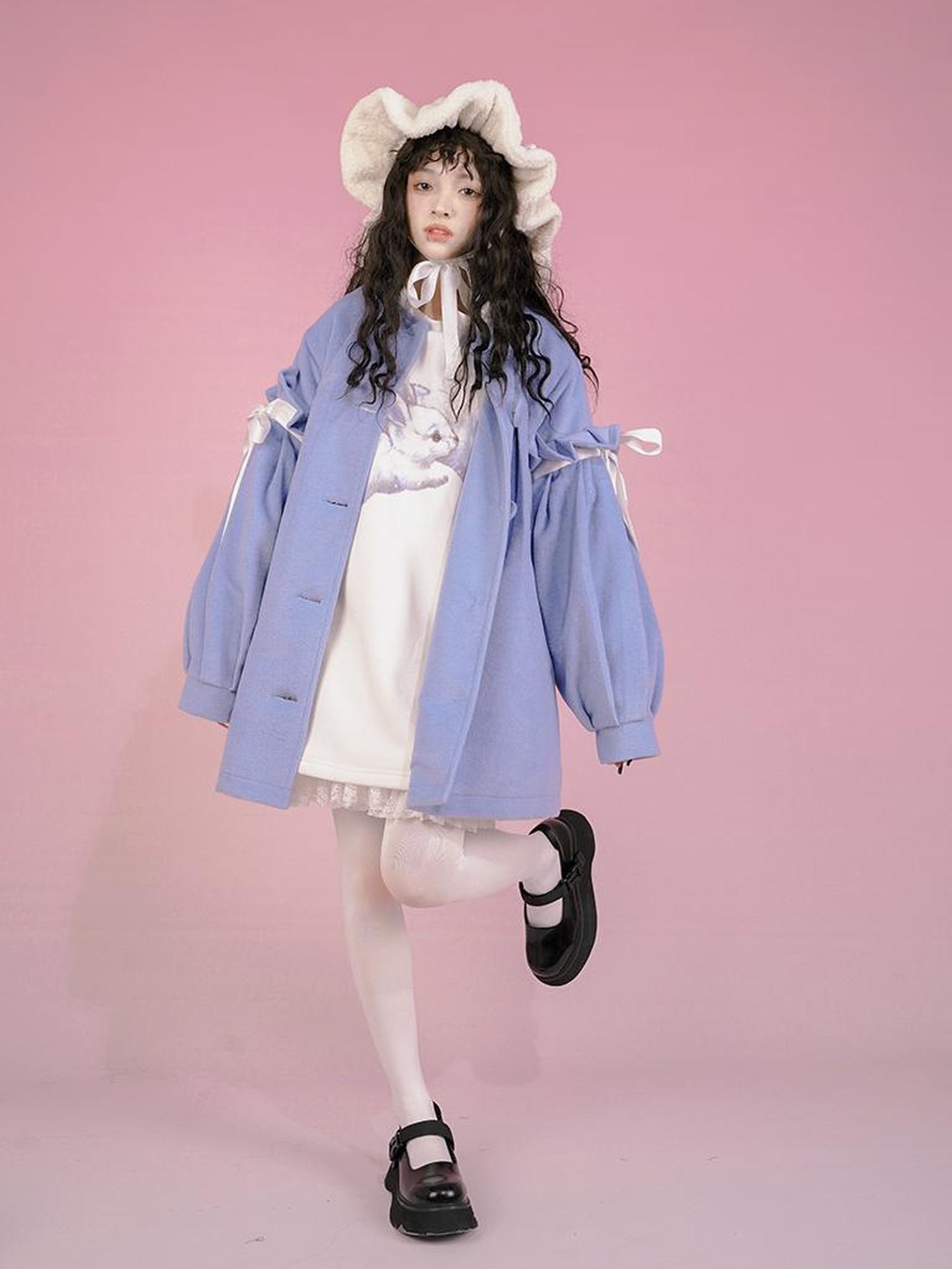 Daytoday Snow Country Girl Retro Bow Collar Wool Coat