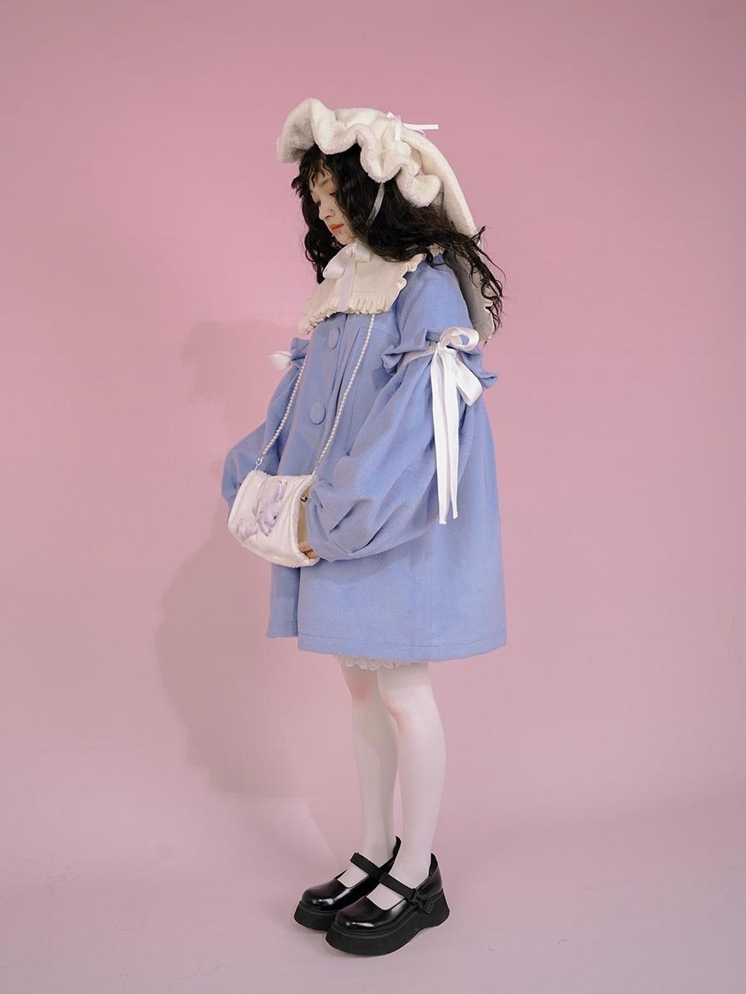 Daytoday Snow Country Girl Retro Bow Collar Wool Coat