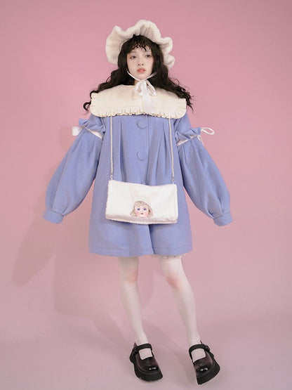 Daytoday Snow Country Girl Retro Bow Collar Wool Coat