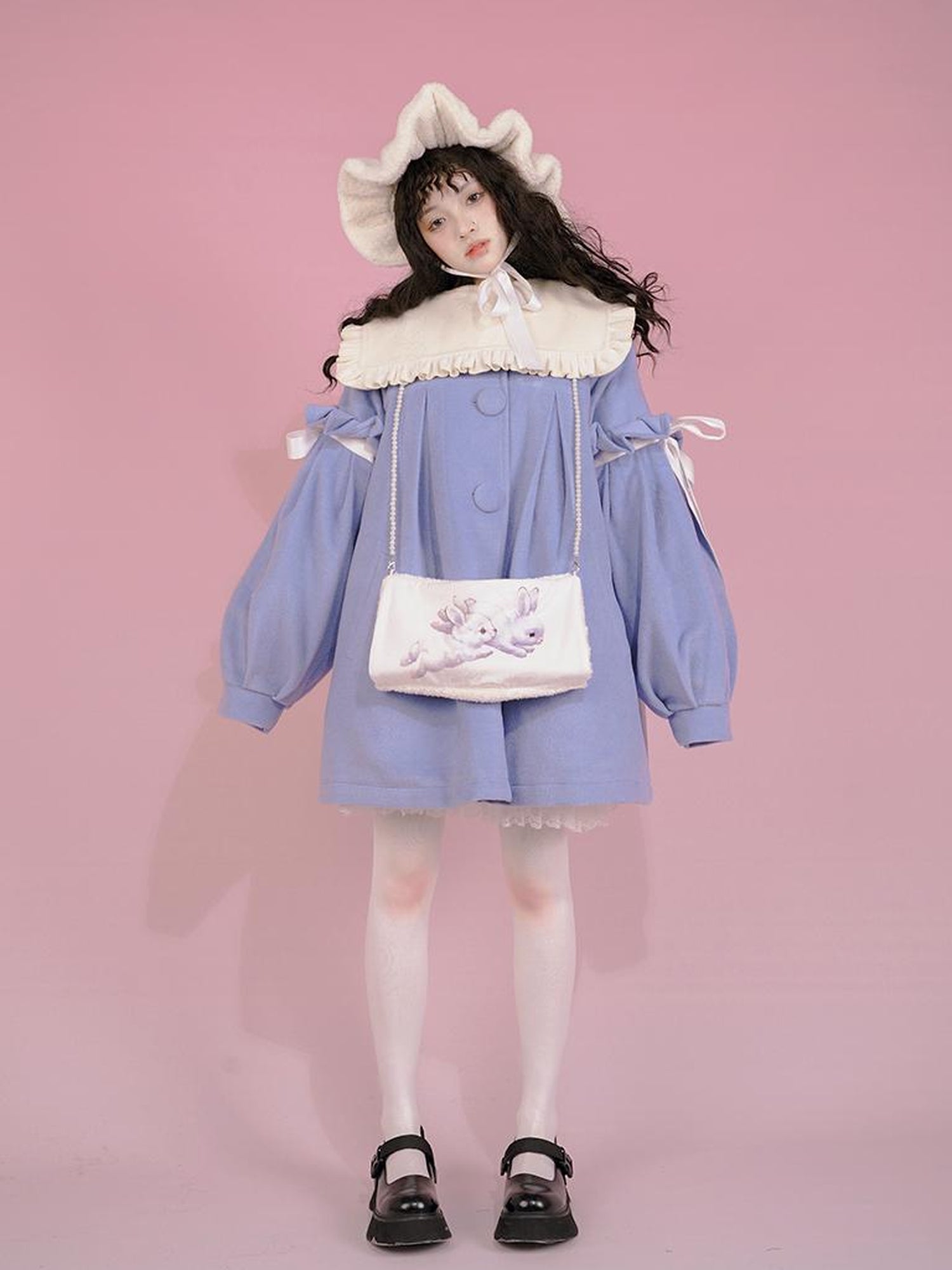 Daytoday Snow Country Girl Retro Bow Collar Wool Coat