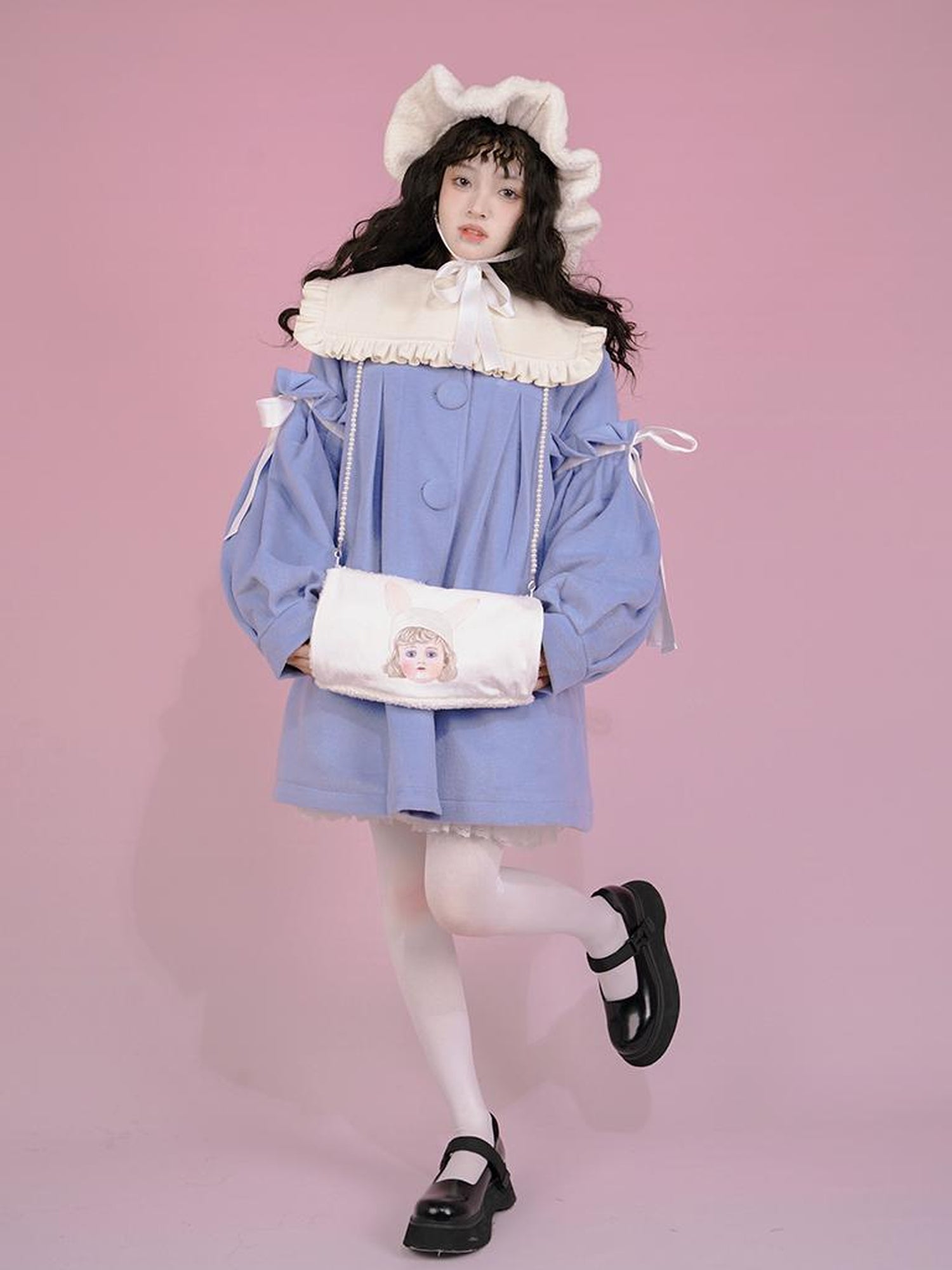 Daytoday Snow Country Girl Retro Bow Collar Wool Coat