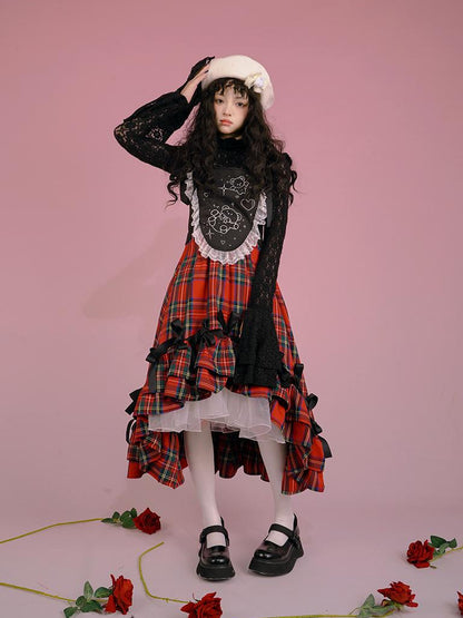 Daytoday Snow Country Lace Jacquard Fluffy Long Sleeve High Neck Top