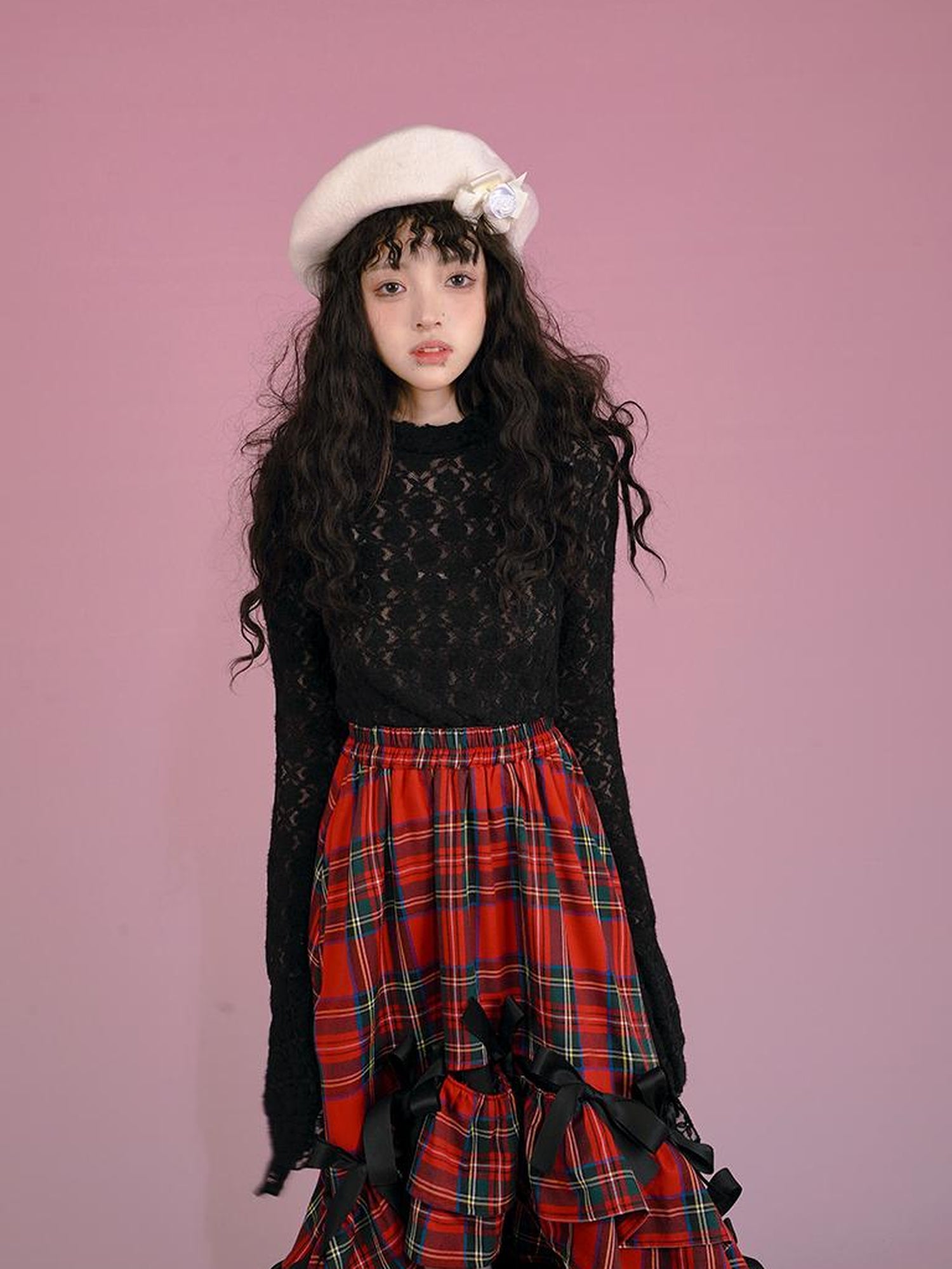 Daytoday Snow Country Lace Jacquard Fluffy Long Sleeve High Neck Top