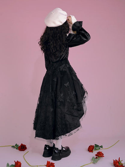 Daytoday Snow Country Lace Jacquard Fluffy Long Sleeve High Neck Top