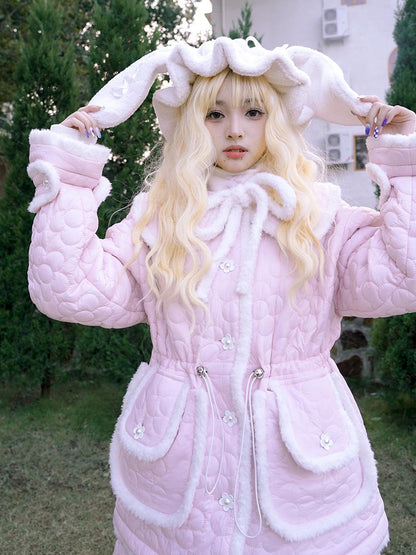 Daytoday Snowy Floral Puff Coat V Neck T Shirt Long Sleeve