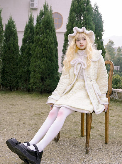 Daytoday Snowy Floral Puff Coat V Neck T Shirt Long Sleeve