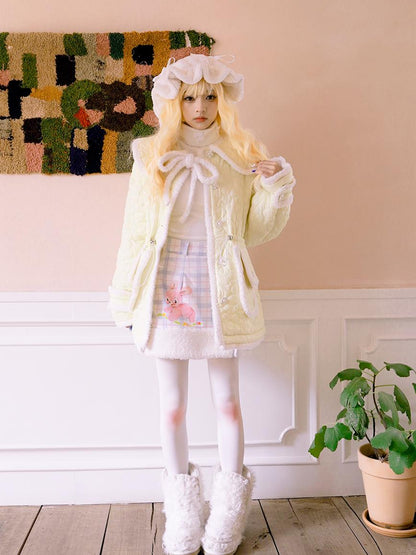 Daytoday Snowy Floral Puff Coat V Neck T Shirt Long Sleeve