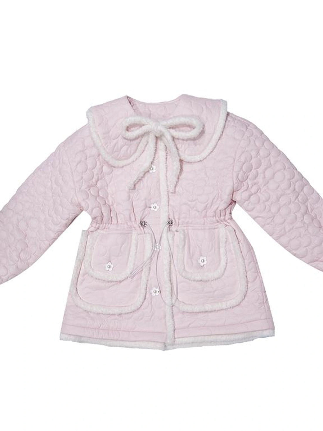 Snowy Floral Puff Coat V Neck T Shirt Long Sleeve