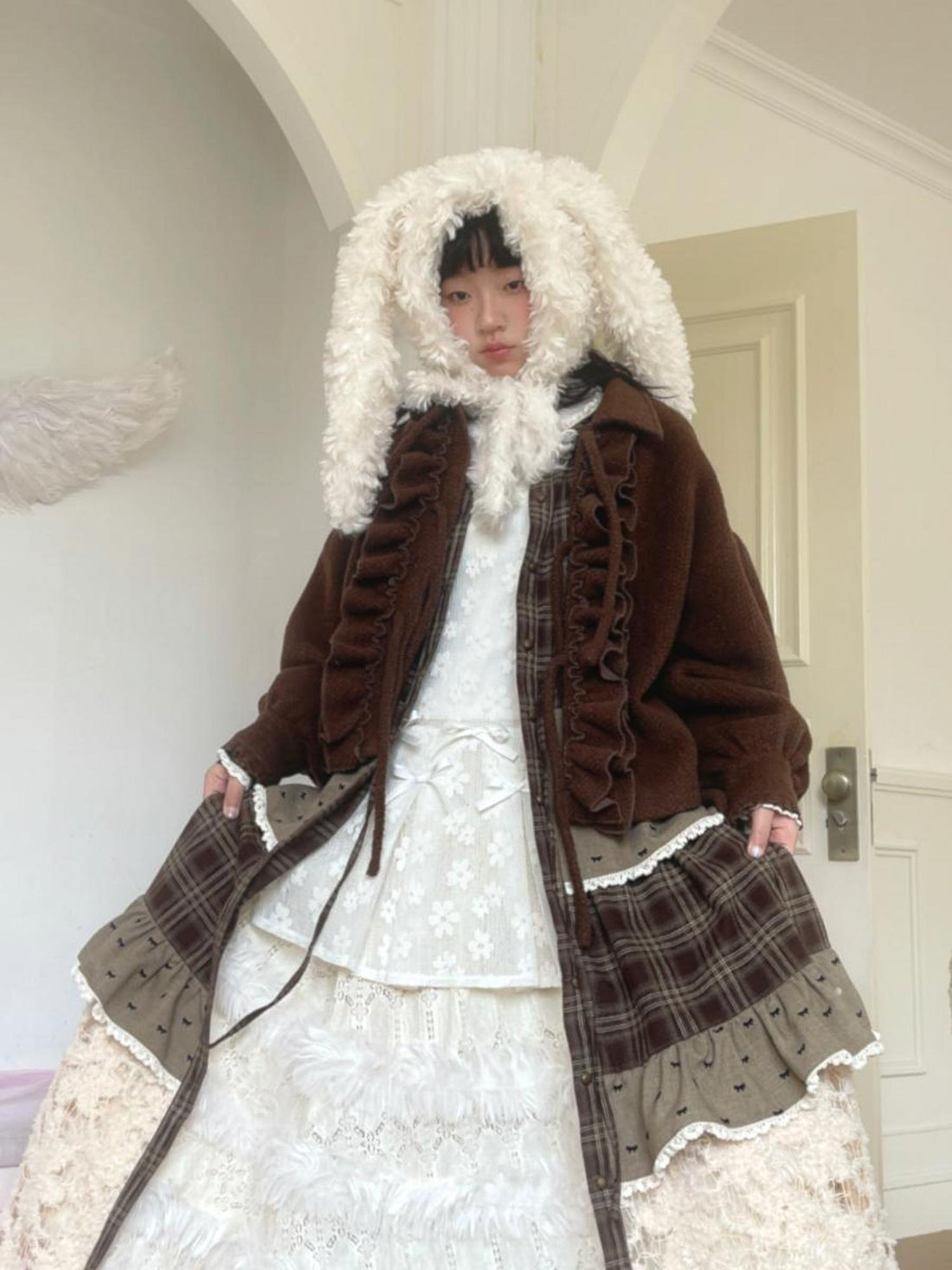 Daytoday Soft Plush Bow Trimmed Bunny Ear Winter Hat