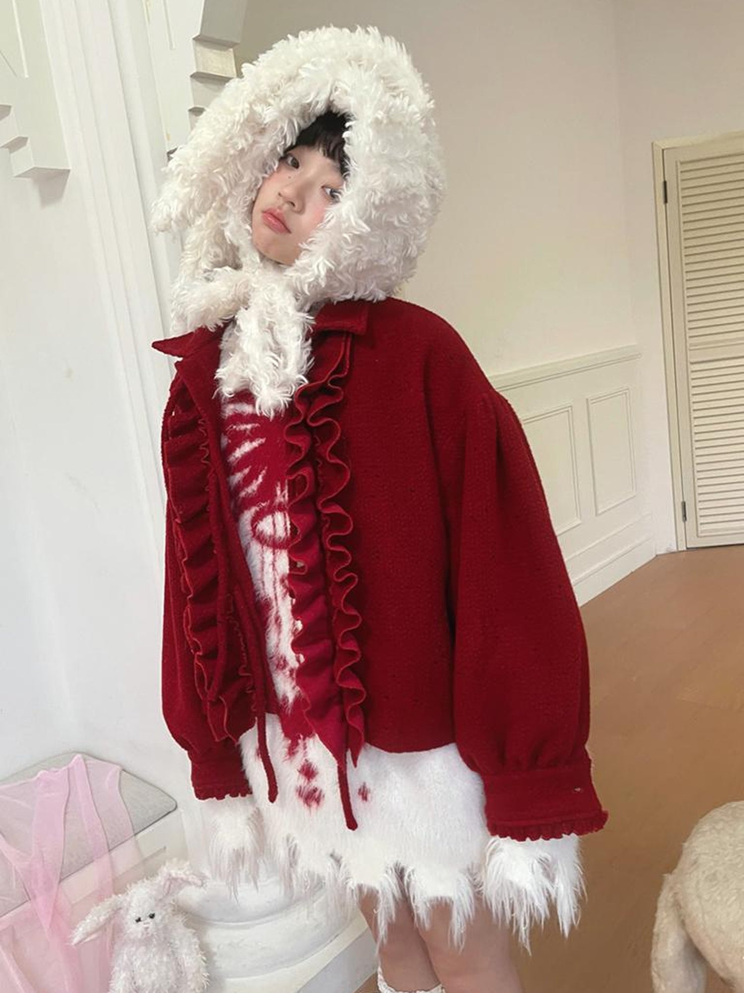 Daytoday Soft Plush Bow Trimmed Bunny Ear Winter Hat