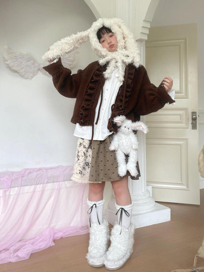 Daytoday Soft Plush Bow Trimmed Bunny Ear Winter Hat