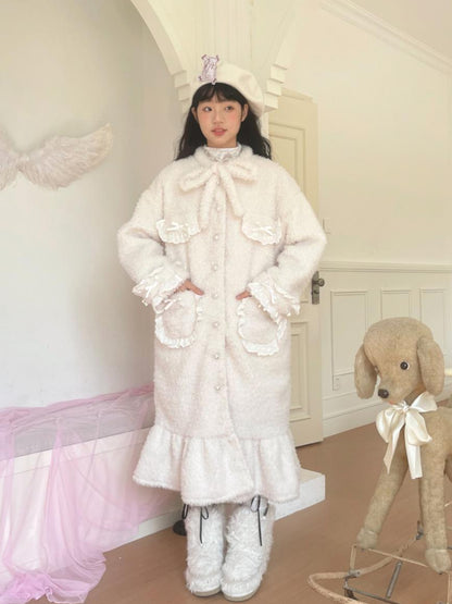 Daytoday Soft Plush Long Bow Tie Warm Coat