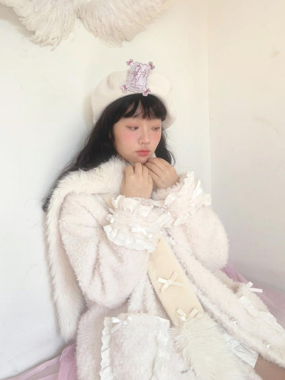 Daytoday Soft Plush Long Bow Tie Warm Coat
