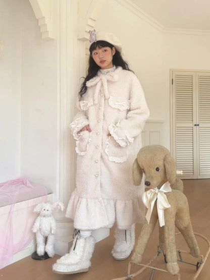 Daytoday Soft Plush Long Bow Tie Warm Coat