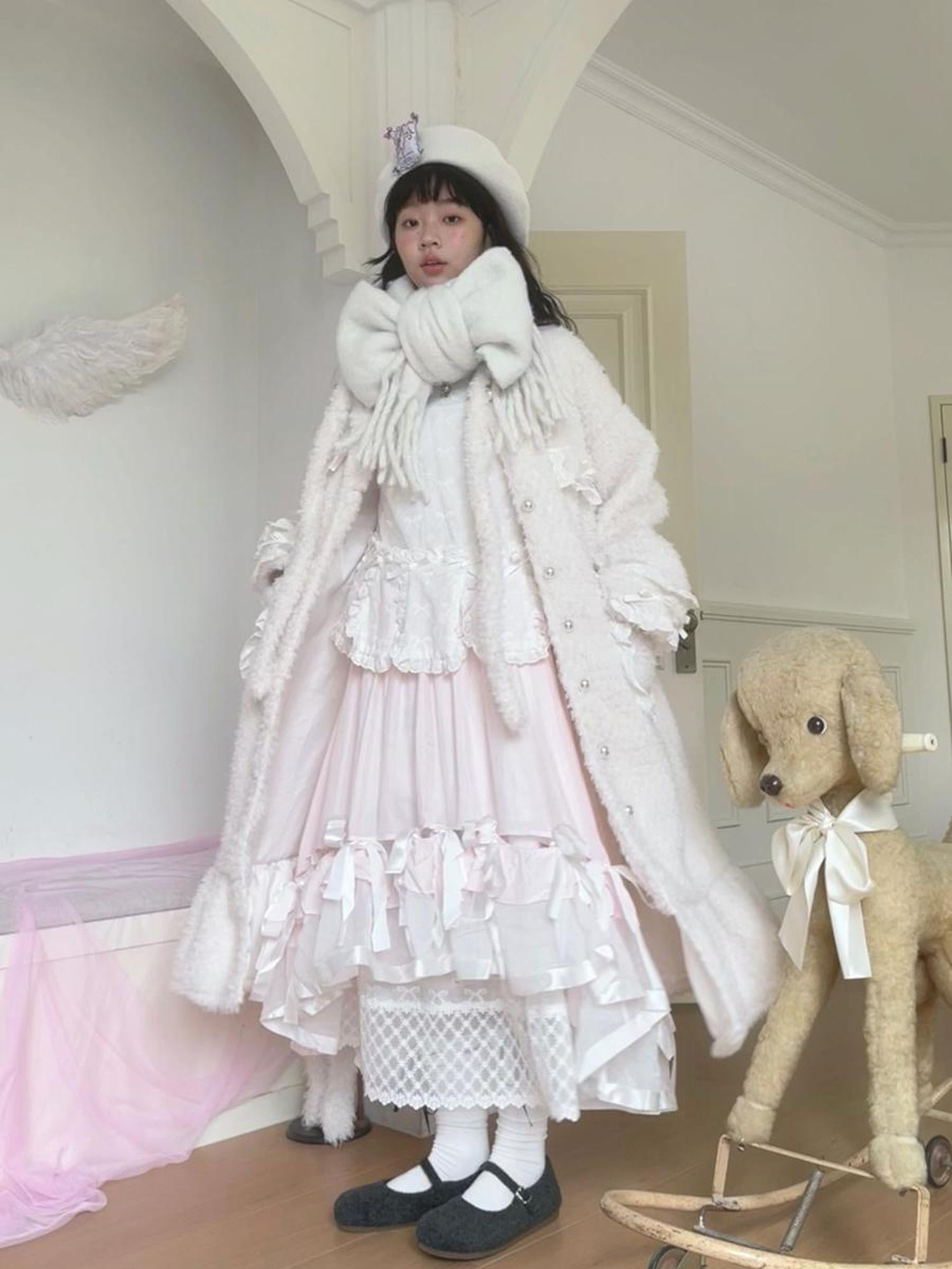 Daytoday Soft Plush Long Bow Tie Warm Coat