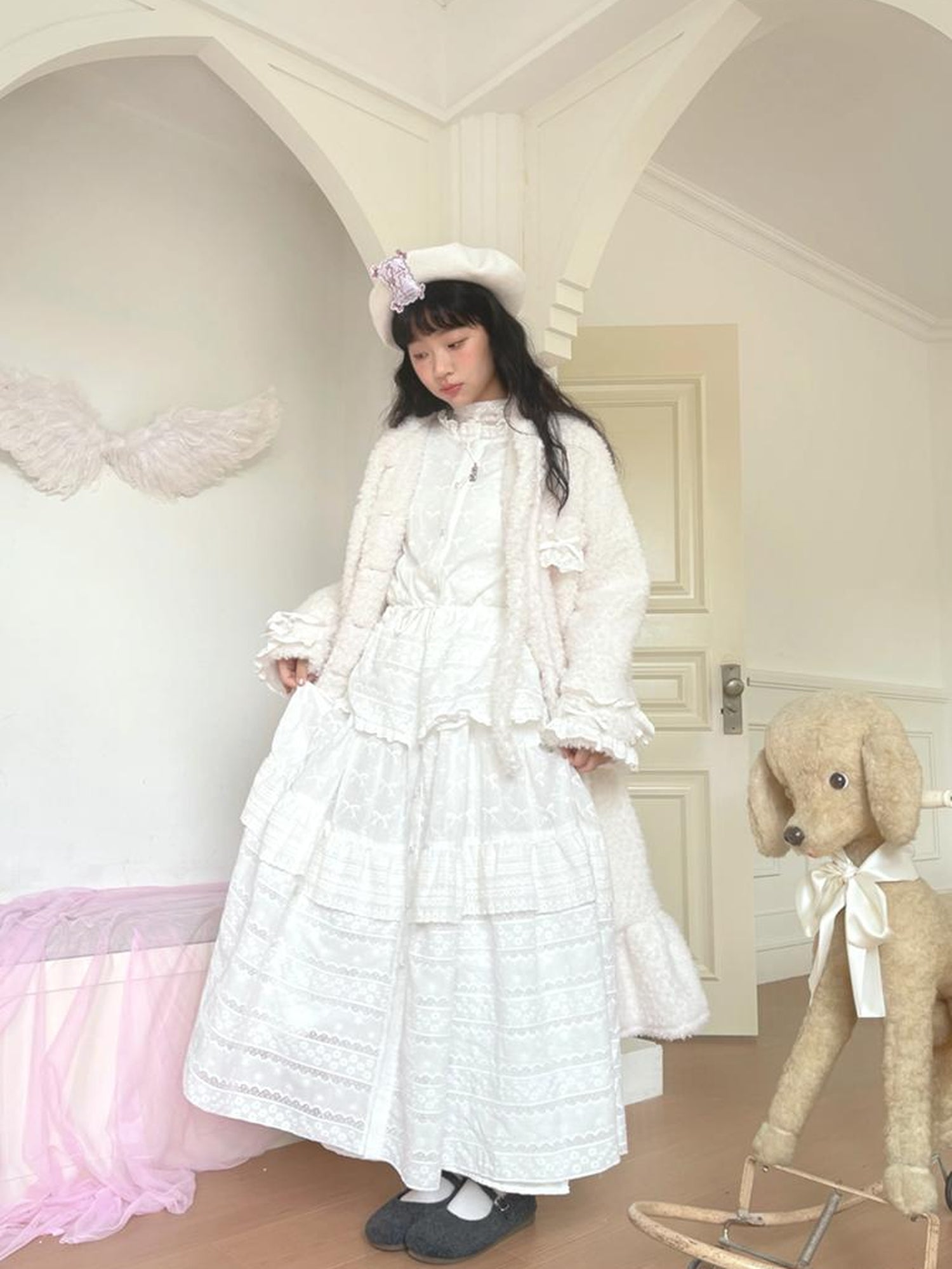Daytoday Soft Plush Long Bow Tie Warm Coat