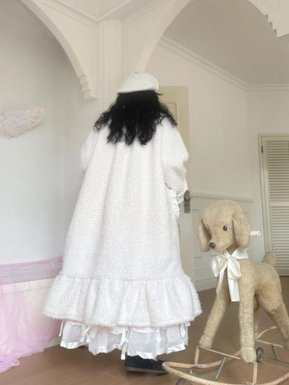 Daytoday Soft Plush Long Bow Tie Warm Coat