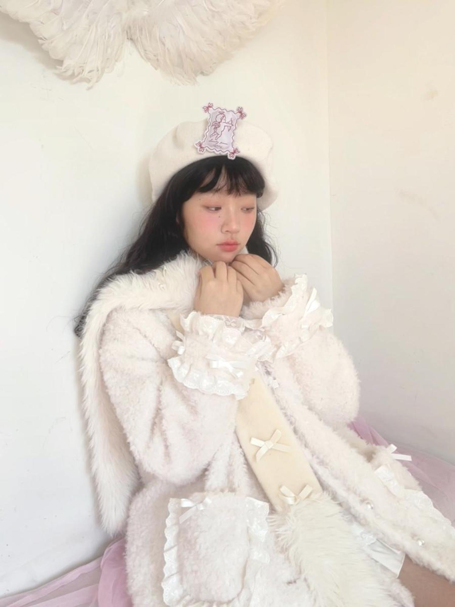 Daytoday Soft Plush Long Bow Tie Warm Coat