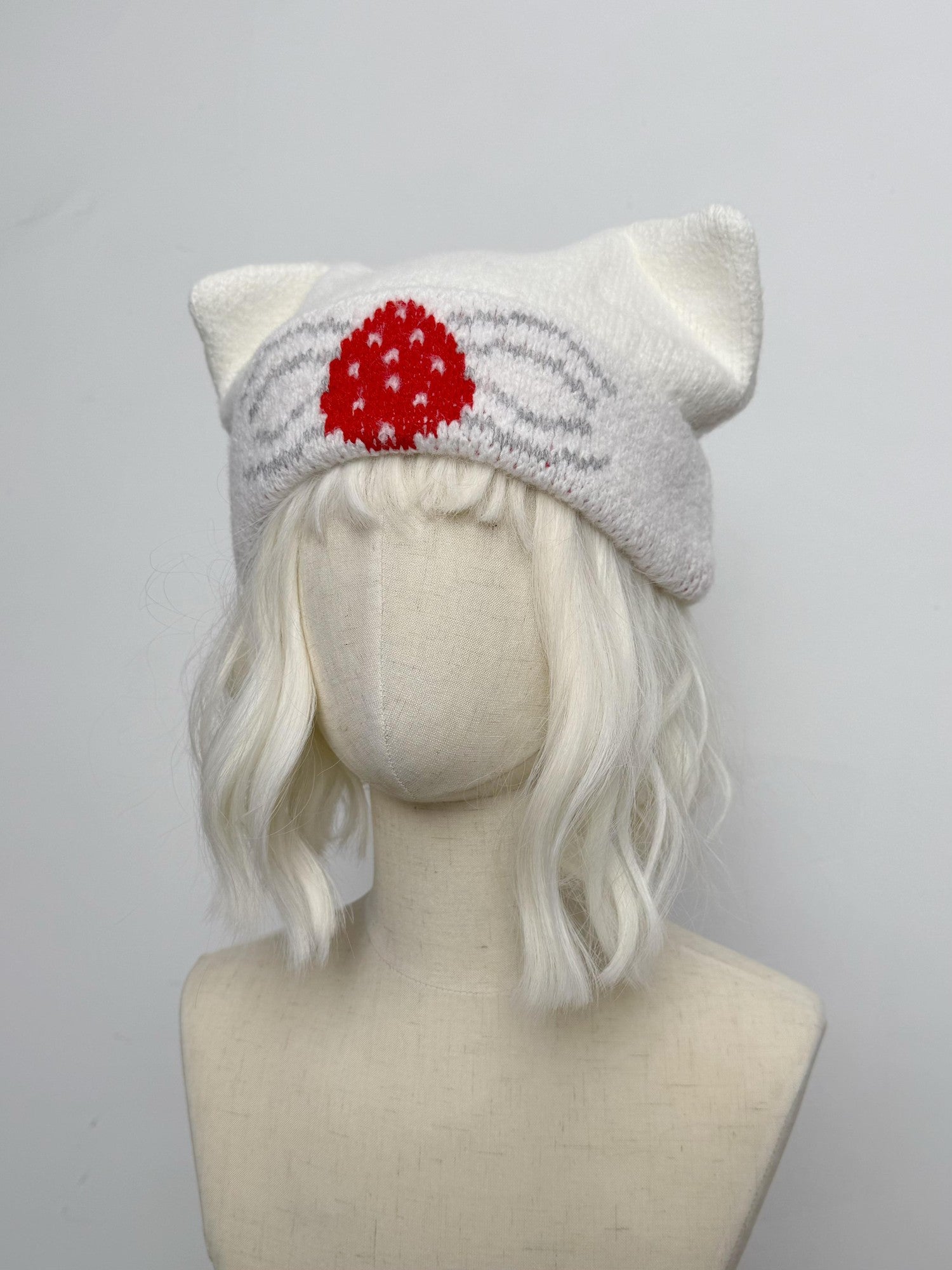 Daytoday Strawberry Cake Jacquard Foldable Cat Ear Knitted Women&
