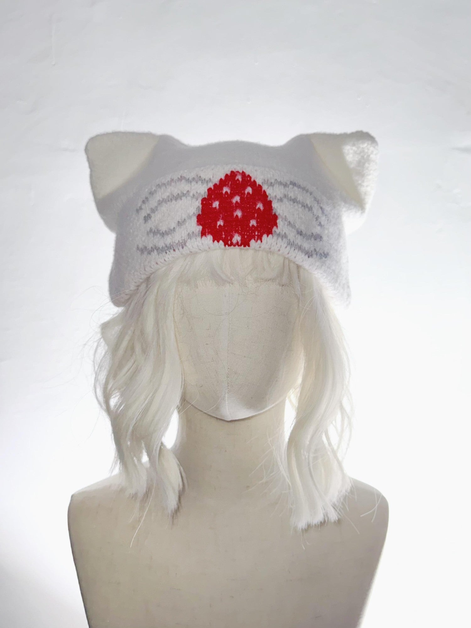 Daytoday Strawberry Cake Jacquard Foldable Cat Ear Knitted Women&