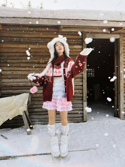 Daytoday Strawberry Cake Jacquard Knit Floral Women&