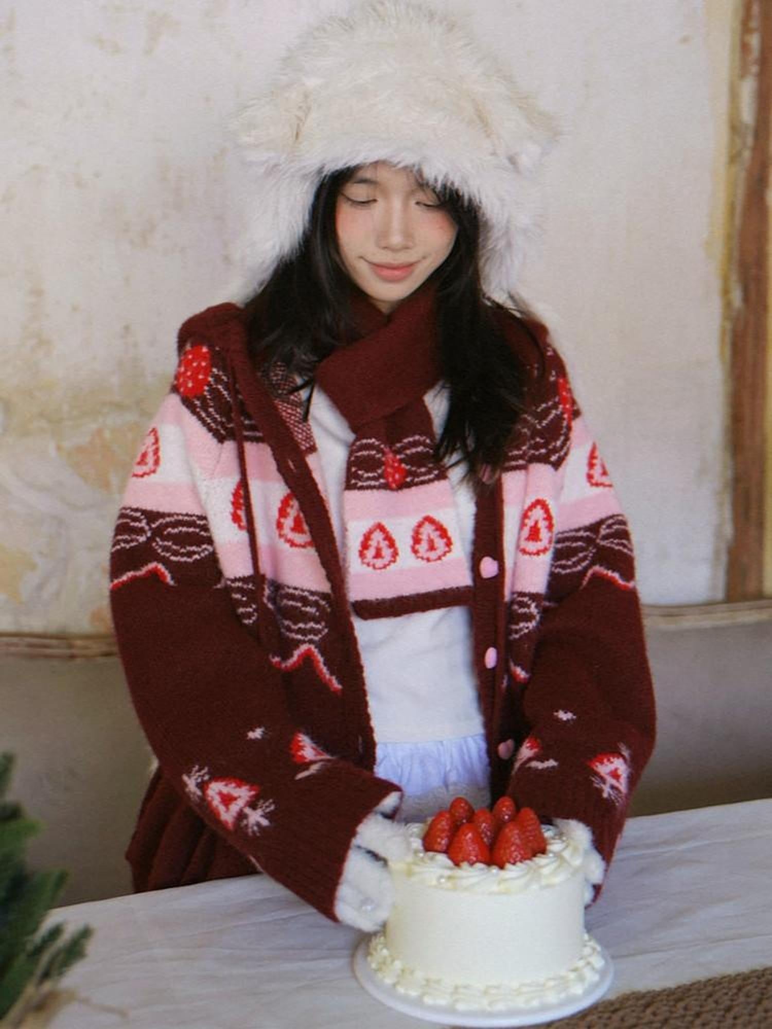 Daytoday Strawberry Cake Jacquard Knit Floral Women&