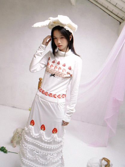 Daytoday Strawberry Cake Print High Neck Slim Fit Women&