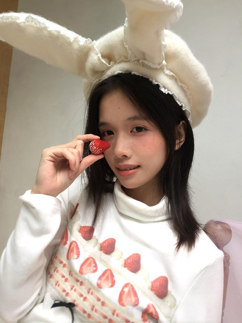 Daytoday Strawberry Cake Print High Neck Slim Fit Women&