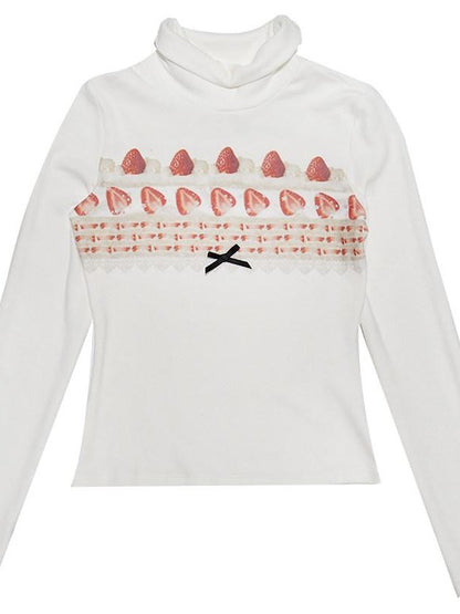 Daytoday Strawberry Cake Print High Neck Slim Fit Women&
