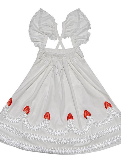 Daytoday Strawberry Print Elastic Waist Removable Straps Women&