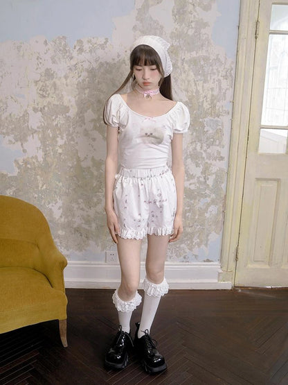 The Cat And The Angel Cotton Tee V Neck T Shirt Long Sleeve