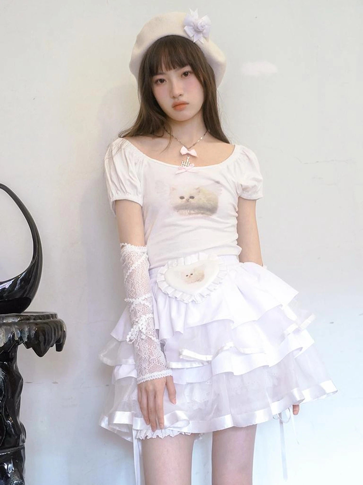 The Cat And The Angel Cotton Tee V Neck T Shirt Long Sleeve