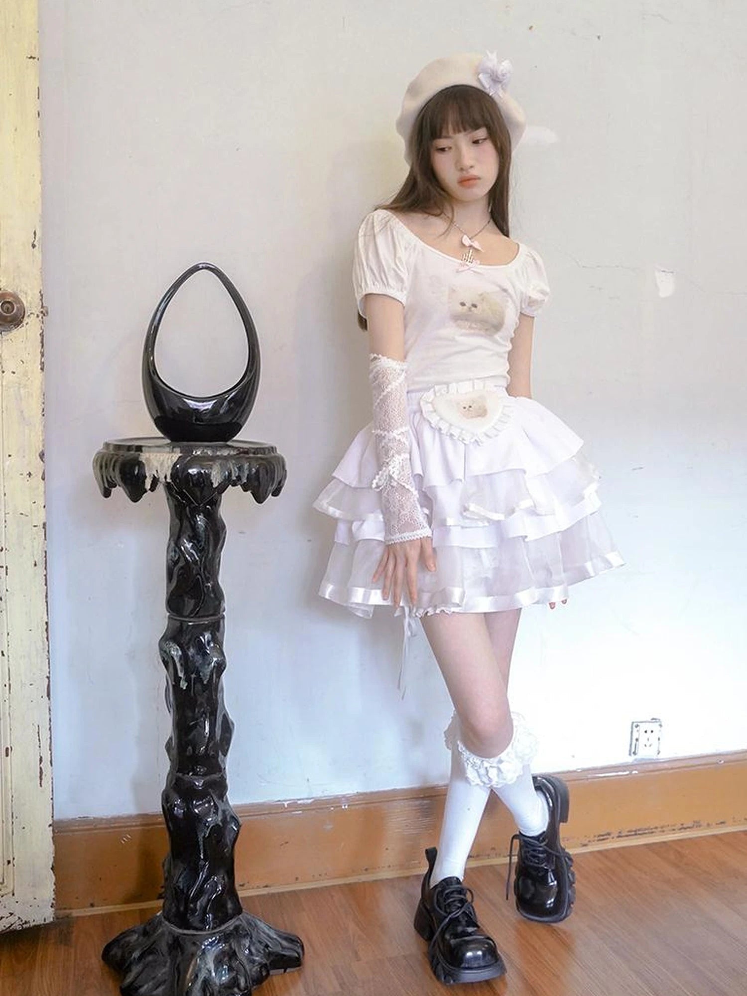 The Cat And The Angel Cotton Tee V Neck T Shirt Long Sleeve