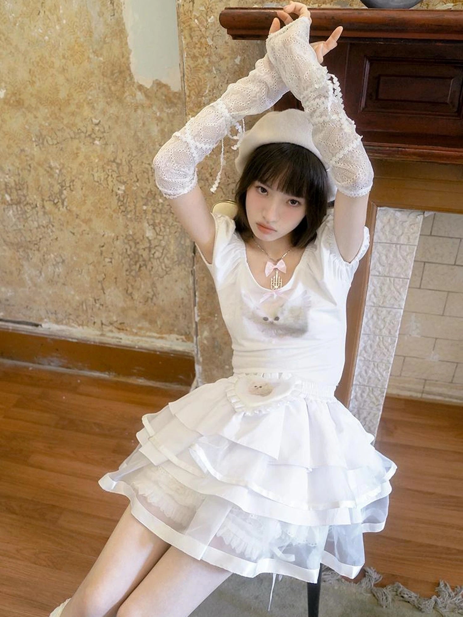 The Cat And The Angel Cotton Tee V Neck T Shirt Long Sleeve