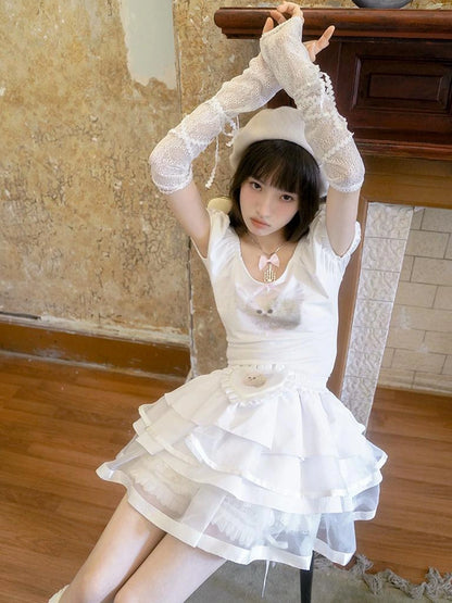 The Cat And The Angel Cotton Tee V Neck T Shirt Long Sleeve