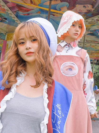 Daytoday Velvet Angel Oil Painting Mini Dress V-Neck T-Shirt Long-Sleeve
