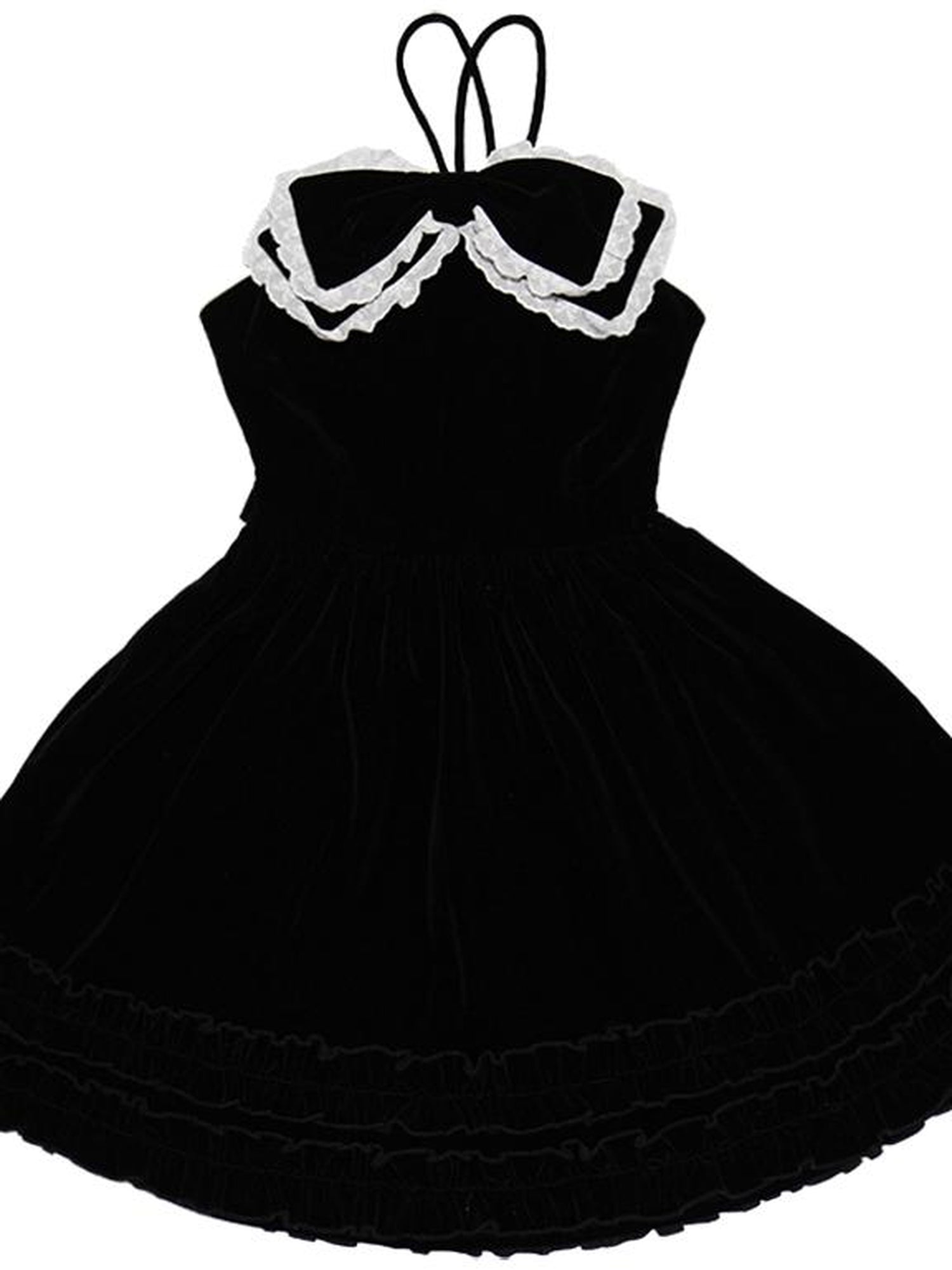 Daytoday Velvet Bow Black Swing Dress V-Neck T-Shirt Long-Sleeve