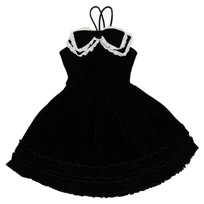 Daytoday_Velvet_Bow_Black_Swing_Dress_V-Neck_T-Shirt_Long-Sleeve_MISSTT