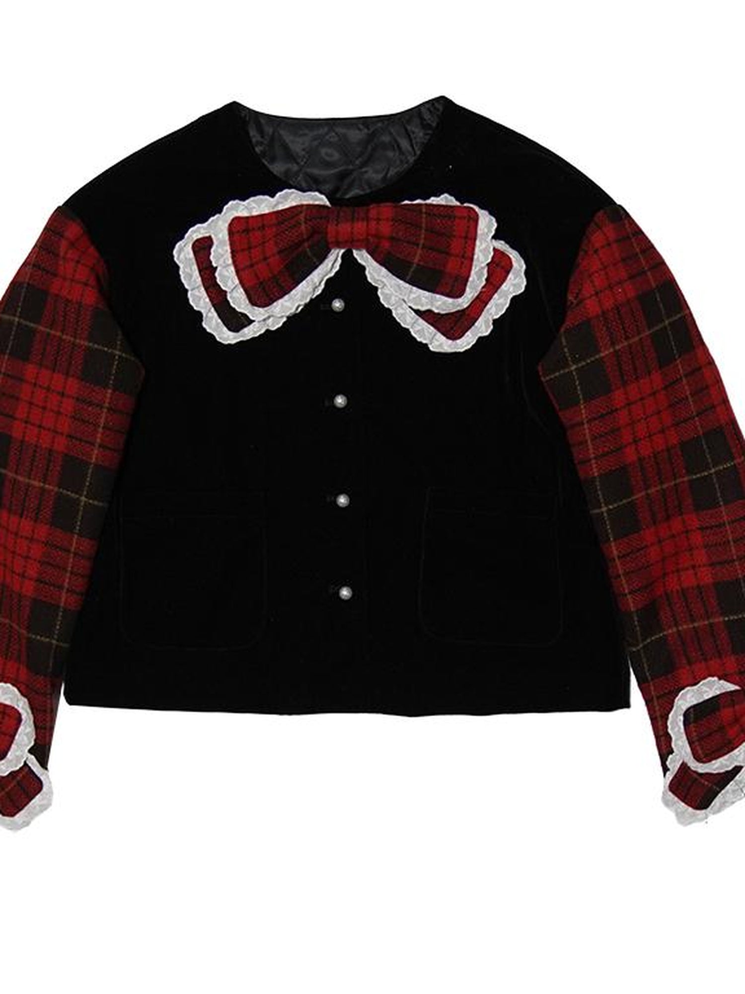 Daytoday Velvet Bow Plaid Christmas Short Coat