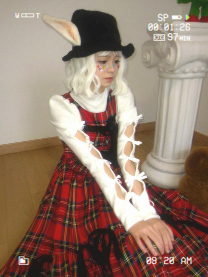 Daytoday Velvet Bow Plaid Christmas Vest Long Dress