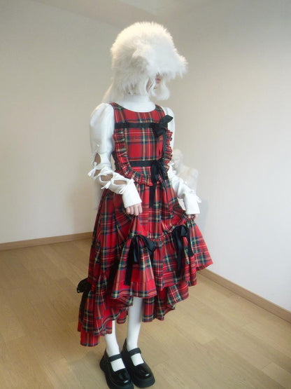 Daytoday Velvet Bow Plaid Christmas Vest Long Dress