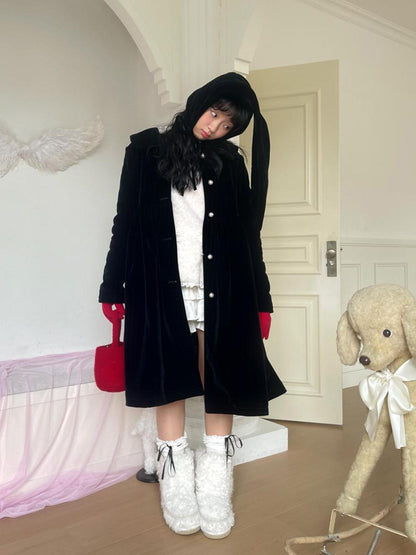 Daytoday Velvet Bow Tie Cotton Trench Coat Mid Length