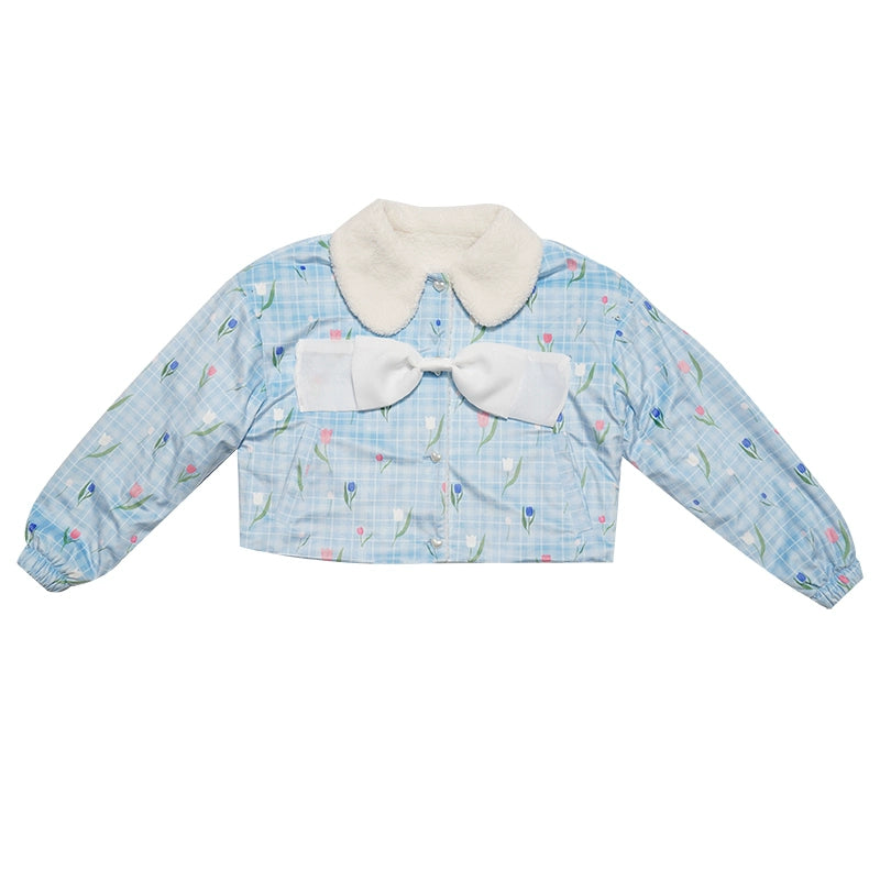 Daytoday_Velvet_Tulan_Plaid_Print_Bow_Lamb_Fleece_Short_Coat_MISSTT