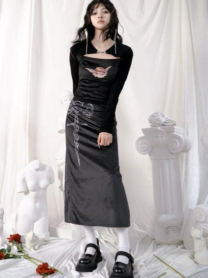 Vintage Angel Print Cotton Crop Top With Metal Buttons