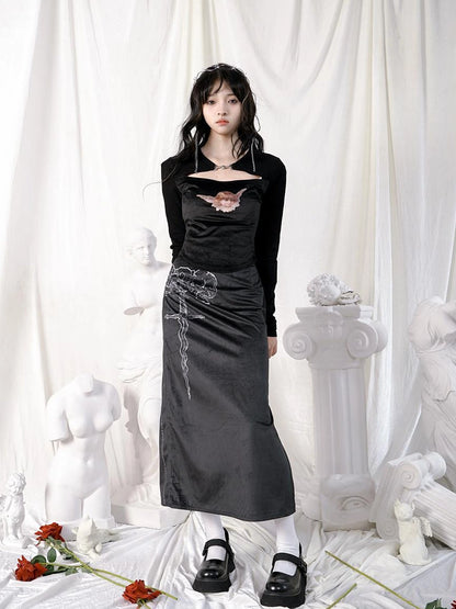 Vintage Angel Print Cotton Crop Top With Metal Buttons