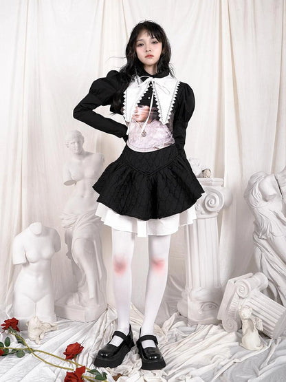 Vintage Angel Print Cotton Crop Top With Metal Buttons