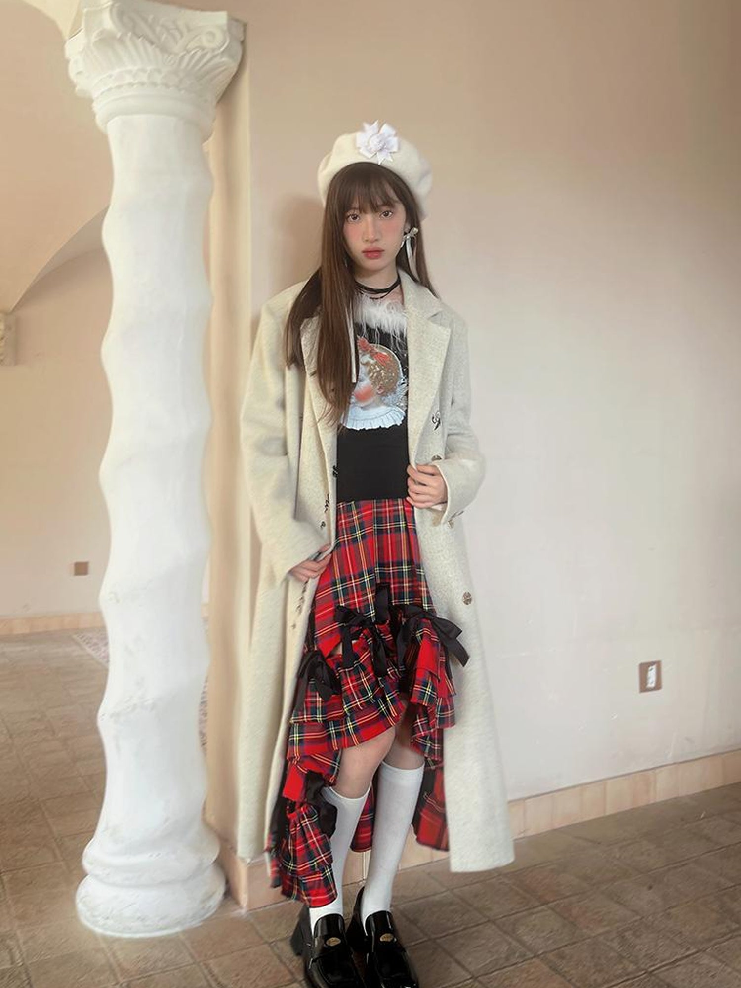 Daytoday Vintage Angel Print T Shirt With Fur Collar