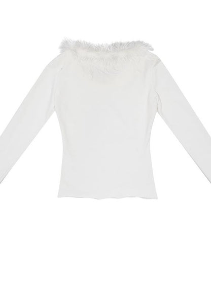 Daytoday Vintage Angel Print T Shirt With Fur Collar