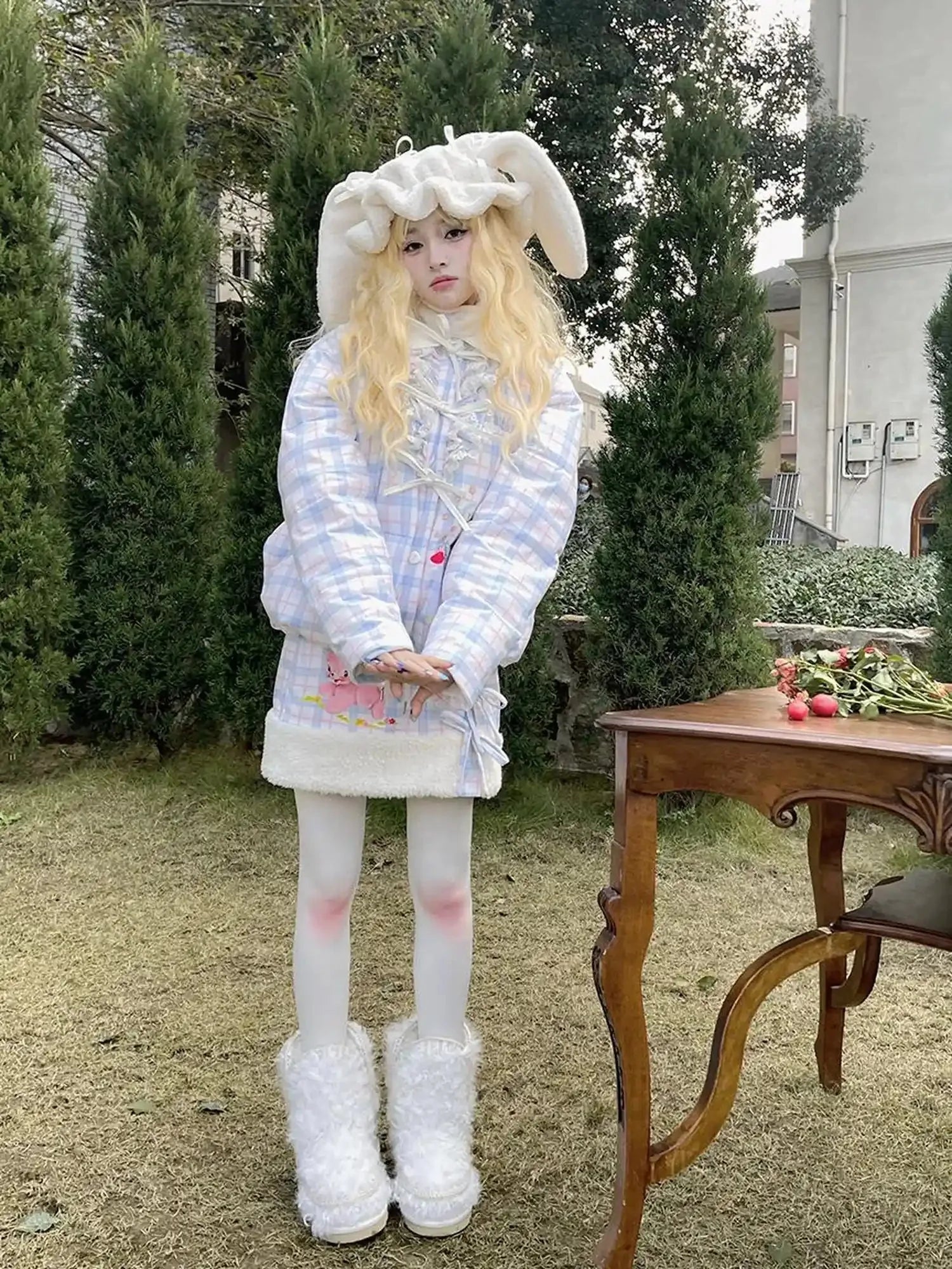 Vintage Bow Dot Print Teddy Jacket